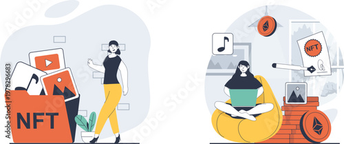 People using digital devices in a creative workspace environment