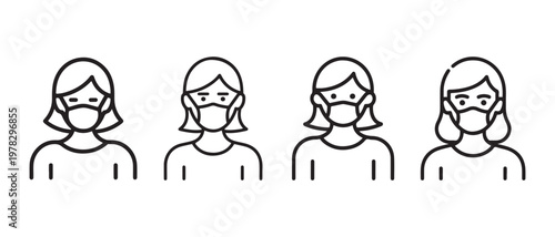 Women Icons Wearing Face Masks, Representing Pandemic Safety and Health Precautions.