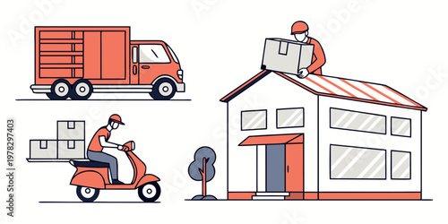Delivery services and logistics concept flat vector illustration with delivery logistics shipping transport warehouse business commerce distribution industry transportation