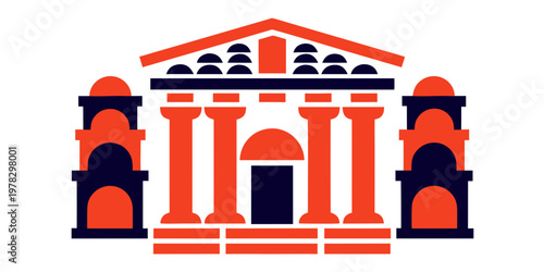 Minimalist illustration of a neoclassical temple building with building architecture monument neoclassical structure illustration minimalist exterior government institution
