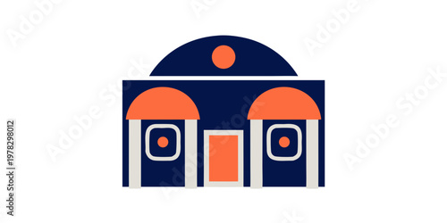 Minimalist graphic icon of a domed architectural building with building architecture structure exterior illustration minimalist abstract geometric entrance decoration ornament