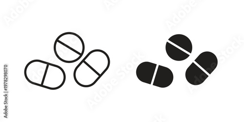 Painkiller pills icon vector flat linear pack on white background