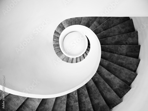 Spiral staircase perspective Modern building Architecture details Abstract Background Black and white