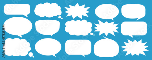 A set of chat box designs for comments on social media or comics. Vector designs of speech bubbles, text boxes, and conversation chat columns in comics.	