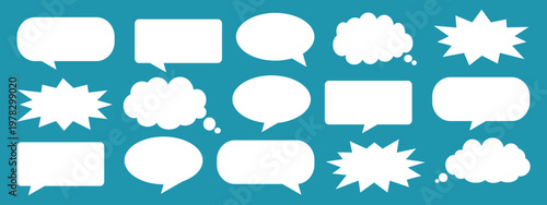 A set of chat box designs for comments on social media or comics. Vector designs of speech bubbles, text boxes, and conversation chat columns in comics.	