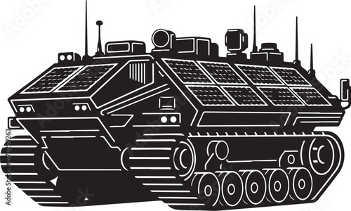 Military tank, armored vehicle, black illustration, combat machine, warfare icon