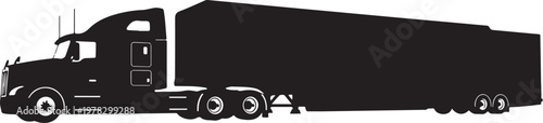 Semi-truck, truck silhouette, vector truck, transportation icon, black truck