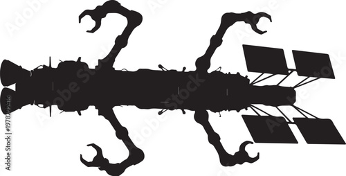 Black scorpion robotic illustration, futuristic insectoid machine, sci-fi creature design, vector silhouette
