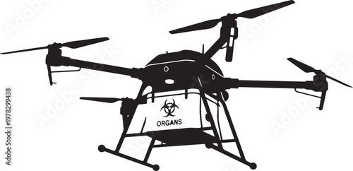 Drone, quadcopter, black silhouette, Organ logo, modern technology