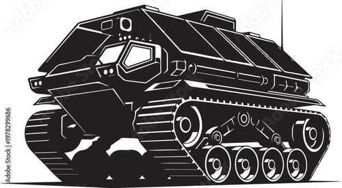 Futuristic Tank, Military Vehicle, Black Illustration, Armored Combat