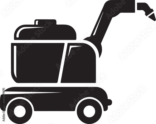 Black, industrial vacuum cleaner, suction truck, cleaning vehicle, equipment icon