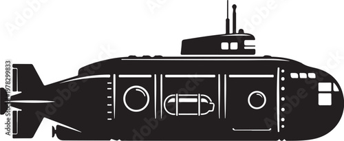 Black submarine vector icon, nautical vessel, ocean vehicle, transportation illustration
