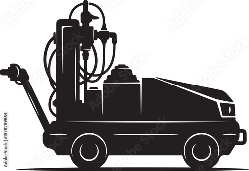 Industrial Floor Scrubber, Cleaning Machine, Janitorial Equipment, Black Vector Icon