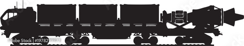Black train locomotive, cargo train, railroad transportation, vector silhouette