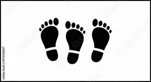 A minimalist vector graphic of three black footprints with white bands on a white background