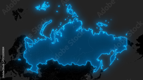 Fotografie Stylized Blue Glow Map on Dark Background High Resolution Digital Graphic - Russ