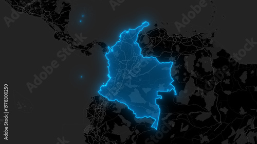 Bild auf Leinwand Stylized Blue Glow Map on Dark Background High Resolution Digital Graphic - Colo
