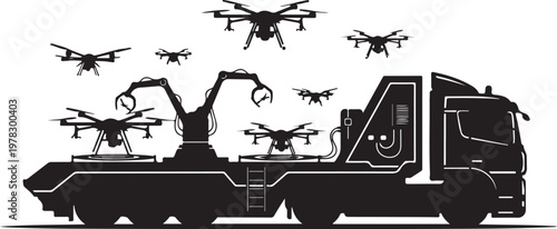 Drone delivery truck, cargo vehicle, drone transport, logistics fleet