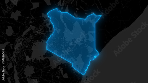 Stylized Blue Glow Map on Dark Background High Resolution Digital Graphic - Kenya