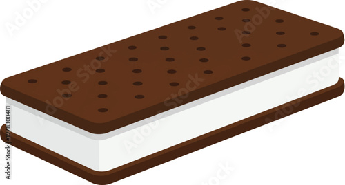 Classic rectangular vanilla ice cream sandwich with chocolate wafers isolated on transparent background