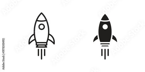 Rocket launch icon vector flat linear pack on white background