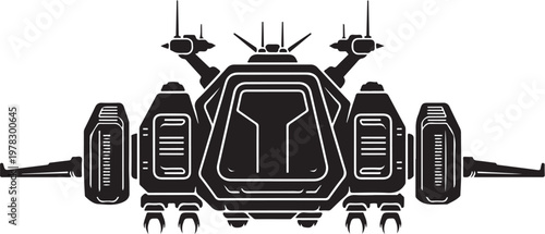 Futuristic spaceship, sci-fi vehicle, black and white illustration, futuristic transportation, spacecraft design