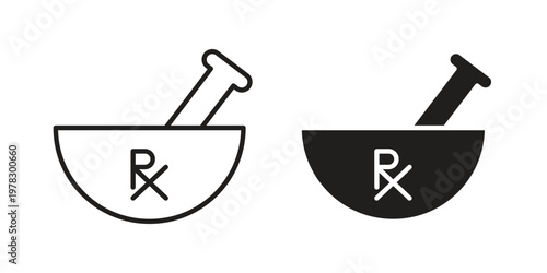 RX icon vector flat linear pack on white background