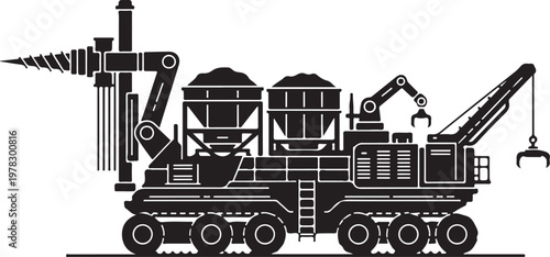 Industrial drilling rig, heavy machinery, construction equipment, vehicle