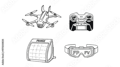 Drone Tech Blueprint: An illustration showcasing key components, inviting exploration of aerial technology, remote control, and the immersive experience of flight.