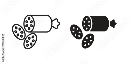Sausage salami icon vector flat linear pack on white background