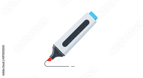 Grey highlighter pen with a red tip drawing a line on a white background, useful for office supplies or study concepts.