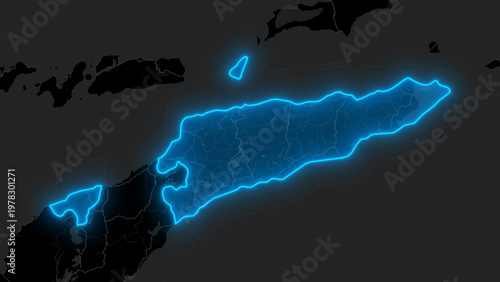 Stylized Blue Glow Map on Dark Background High Resolution Digital Graphic - East Timor