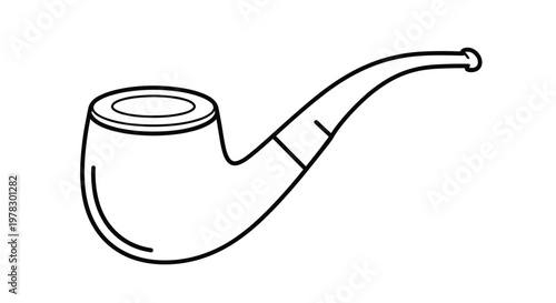 Simple black and white line drawing of a traditional tobacco smoking pipe, useful for icon design or vintage hobby illustrations.