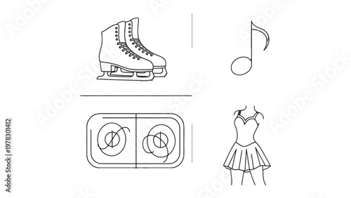 Artistic Winter Sport Symphony: A sketch ensemble depicting elements of figure skating and musical notes, harmonizing winter sports with melodic artistry.
