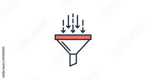 Technical illustration of a funnel with multiple arrows pointing into it, representing data filtering, lead generation, or process flow.