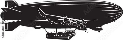 Vintage Blimp, Airship Illustration, Black and White, Vector Graphic