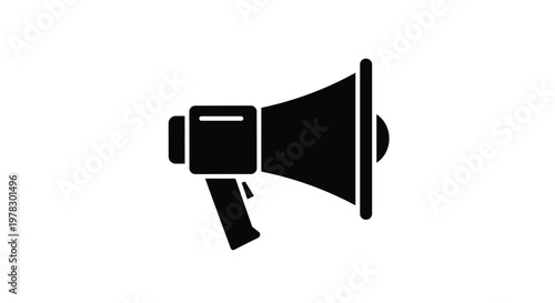 Solid black silhouette of a megaphone or bullhorn on a white background, useful for announcements, protests, or marketing icons.