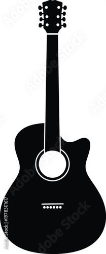 Silhouette acoustic guitar musical instrument for music and sound vector illustration