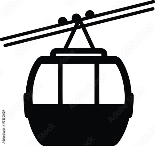 Silhouette aerial tramway cabin suspended on cables vector illustration