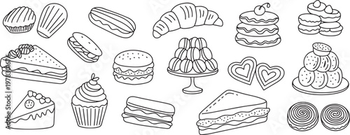 collection of various desserts and baked goods flat design vector illustration