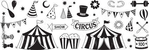 circus tent and carnival elements flat design vector illustration