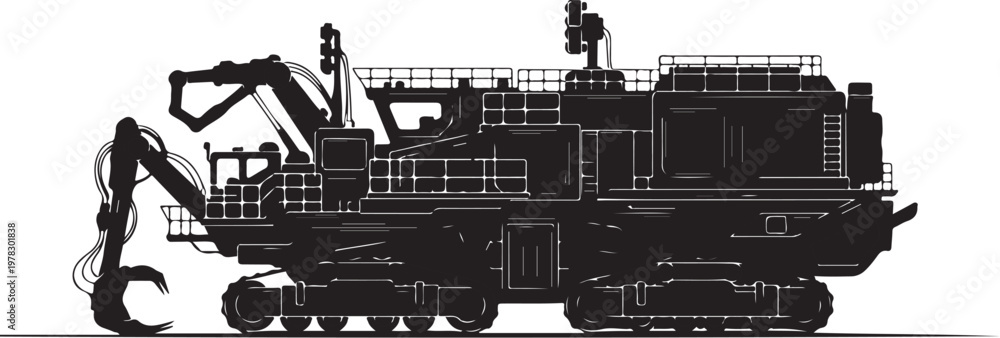 Obraz premium Industrial mining excavator, heavy machinery, construction equipment, black vector