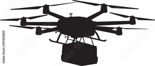 Drone, aerial vehicle, quadcopter, silhouette, black, vector icon