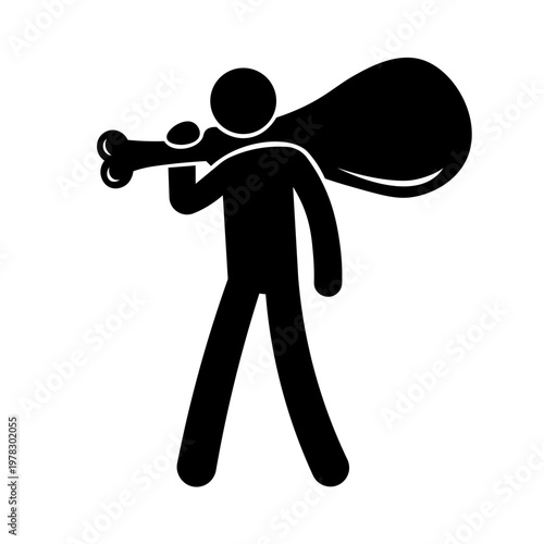 Stickman Holding Fried Chicken – Fast Food Meal Silhouette Vector Icon.