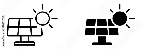 Solar Panel Icon. Sun Energy System and Renewable Power Concept