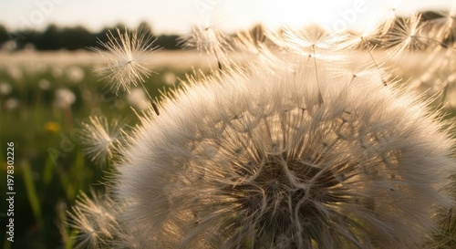 Close-Up of Dandelion Puffball at Sunset with Soft Background Light
