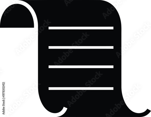 Silhouette of a rolled up document with lines vector illustration