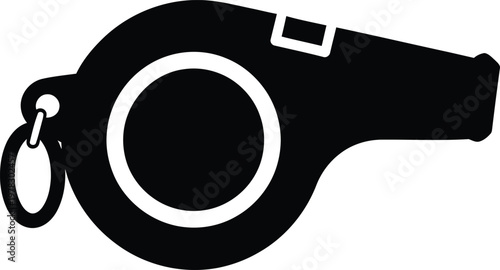 Silhouette of a sports referee whistle with chain on white vector illustration