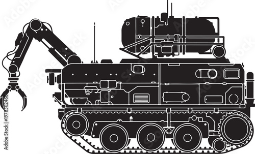 Industrial excavator, heavy machinery, construction equipment, mechanical vector