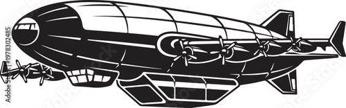 Vintage Blimp, Airship Illustration, Black and White, Vector Graphic